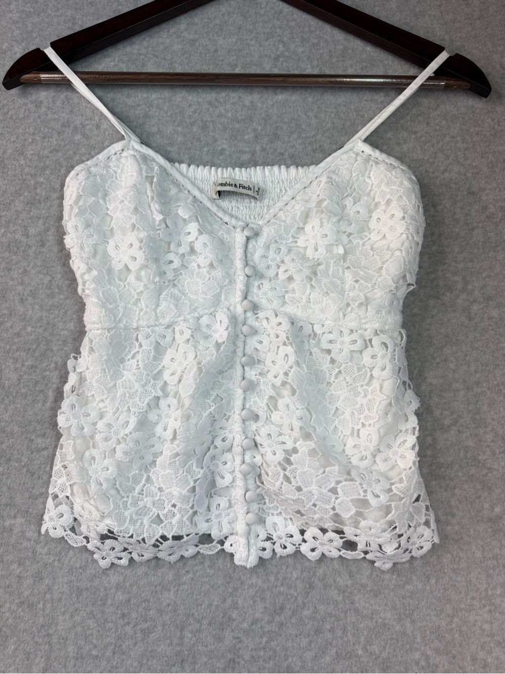 Abercrombie & Fitch White Floral Lace Button-Front Cami
